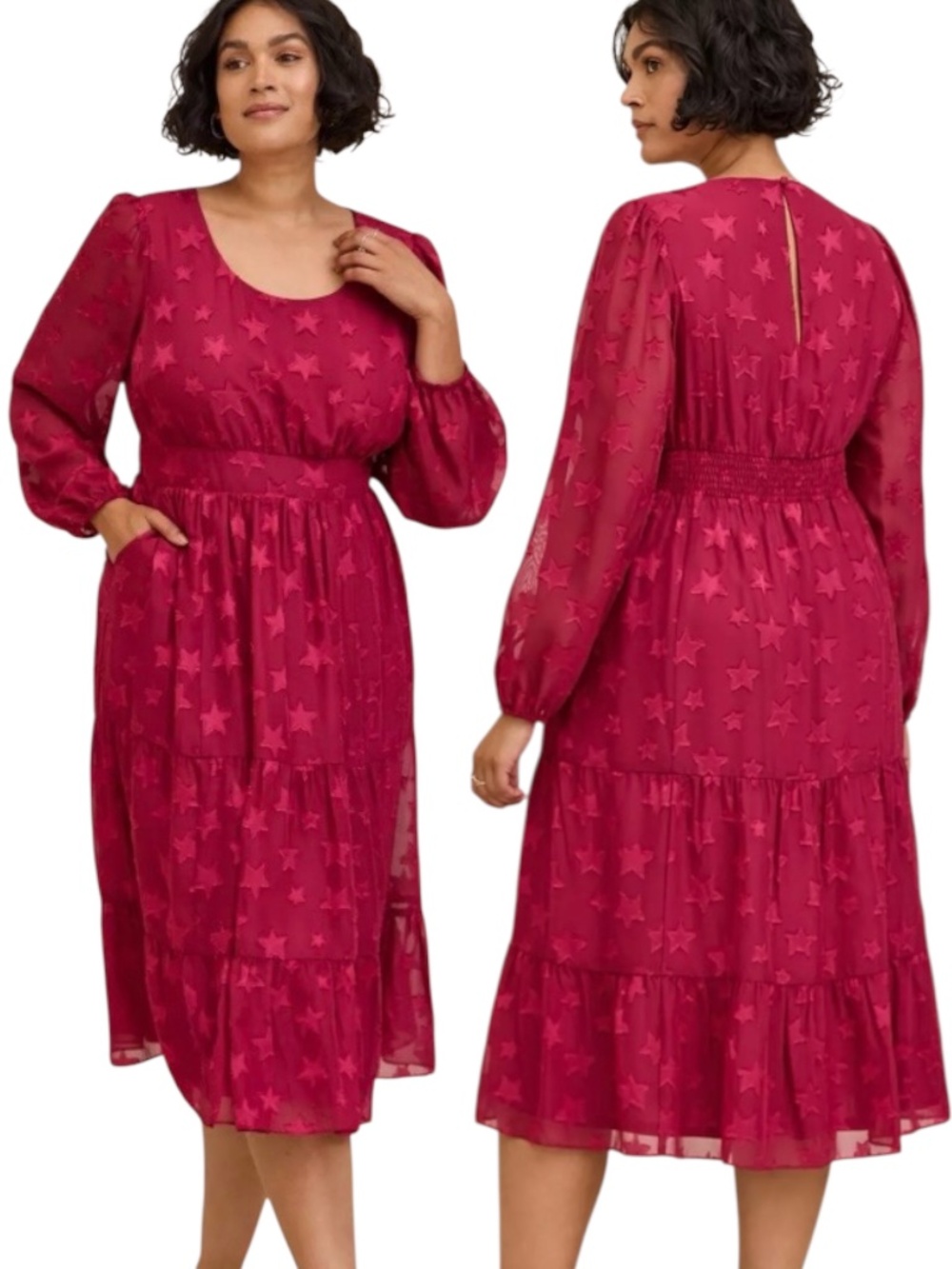 torrid Fuchsia Star-Print Midi Dress